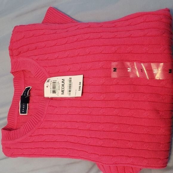 Karen Scott Ribbed Crew Neck Sweater Casual Pink Preppy New NWT Classic - Picture 11 of 15